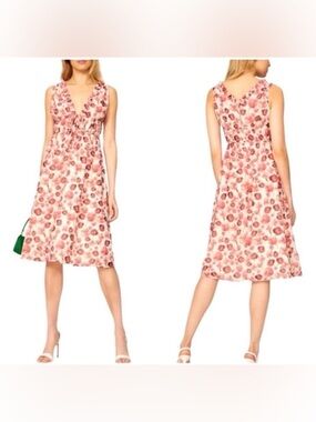 Samantha Sipos Strawberry Floral Pink Chiffon Dress Cut Out Front Size Medium